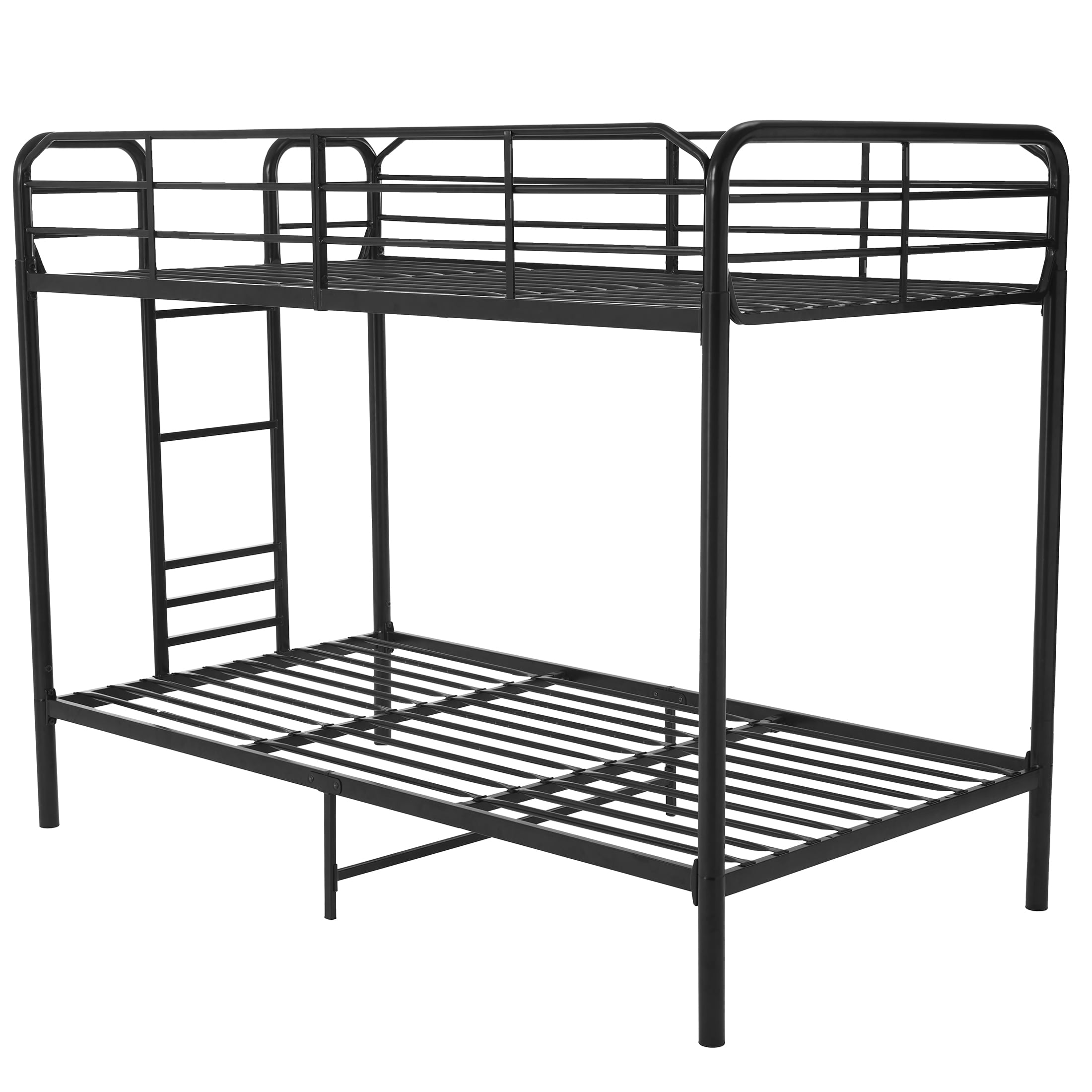 Your Zone Twin Over Twin Metal Bunk Bed with Ladder for Kids Bedroom, Black