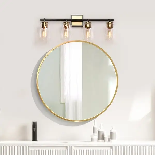 Modern Farmhouse Bathroom Vanity Light Black Gold Cylinder Glass Wall Sconce