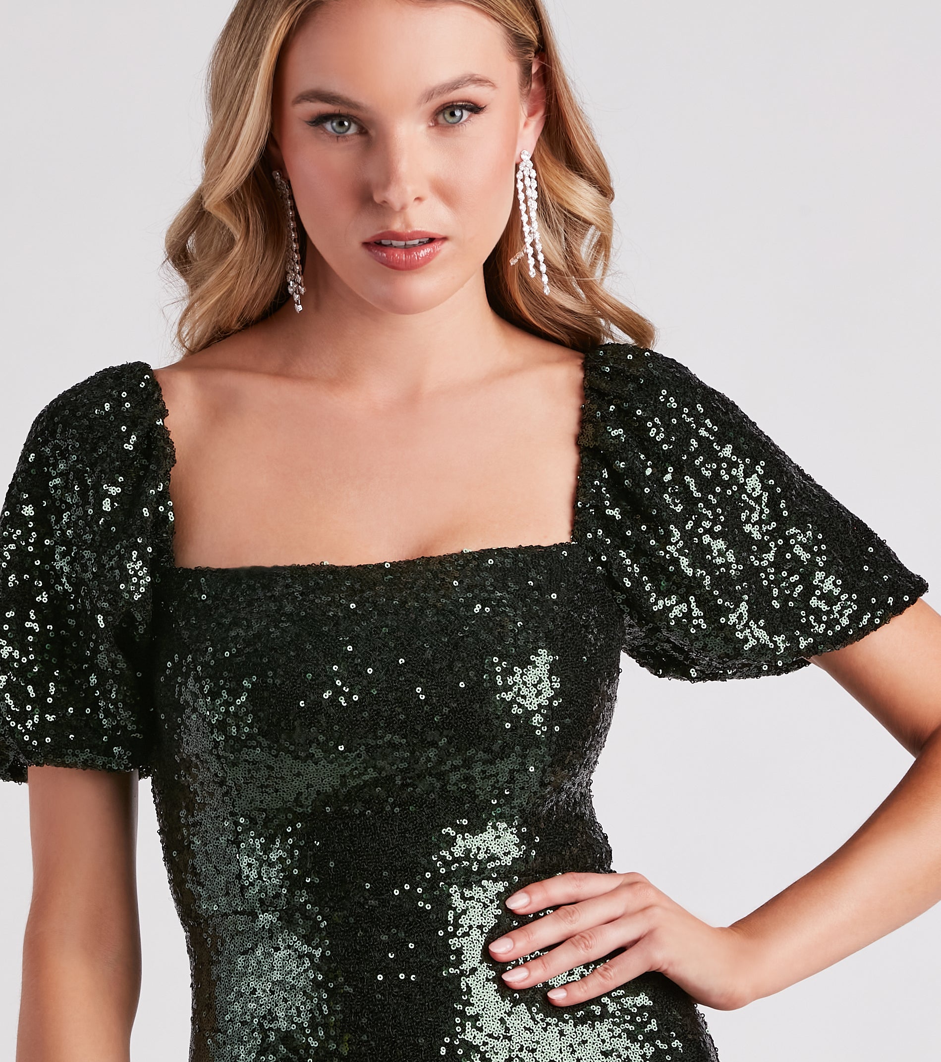 Vera Sequin Puff Sleeve Short Dress