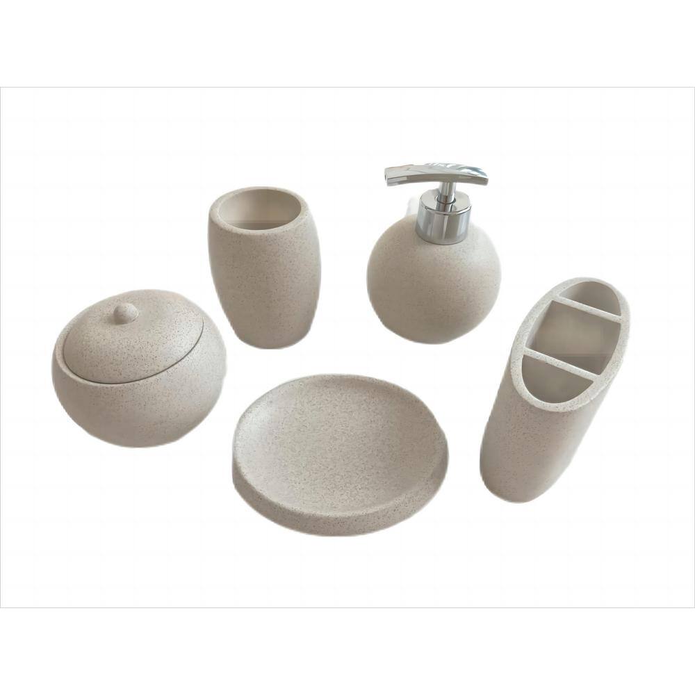 Aoibox 5-Piece Bath Accessory Set Concrete Terrazzo Bathroom Accessory Combo in Sandstone White SNMX4743