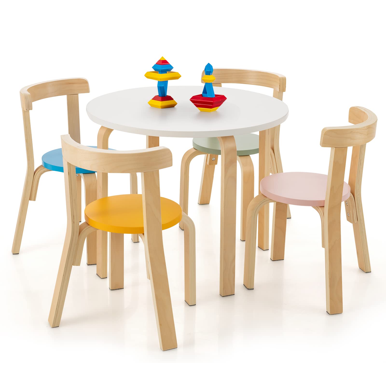 Costzon Kids Table and Chair Set, 5-Piece Wooden Activity Table w/ 4 Chairs