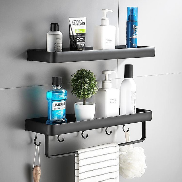 Kitchen Bathroom Shelf Bath Shower Shelf Aluminum Black Bathroom Corner Shelf Wall Mounted Black Aluminum Kitchen Storage Holder