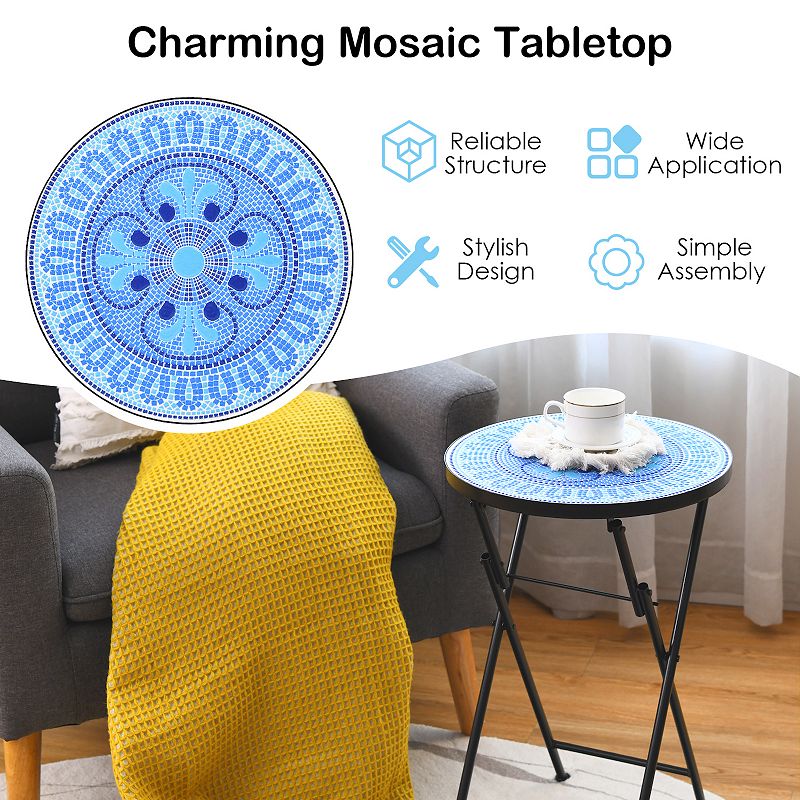 Round End Table with Ceramic Tile Top