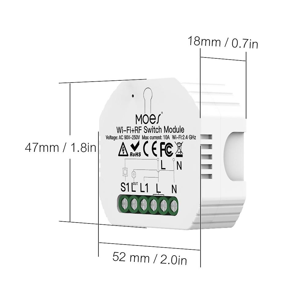 White 2 Pcs 2 Pcs Wi-fi Intelligent Light Switch Wi-fi and Rf Switch Module Hidden Design Voice Control Compatible With Alexa/ Google Home App Control R