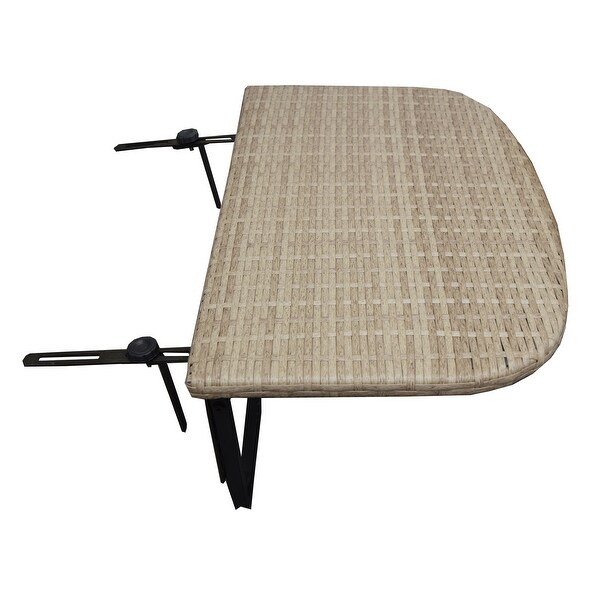 Indoor and Outdoor Foldable Wicker Balcony Table with Metal Frame and Adjustable Clamps