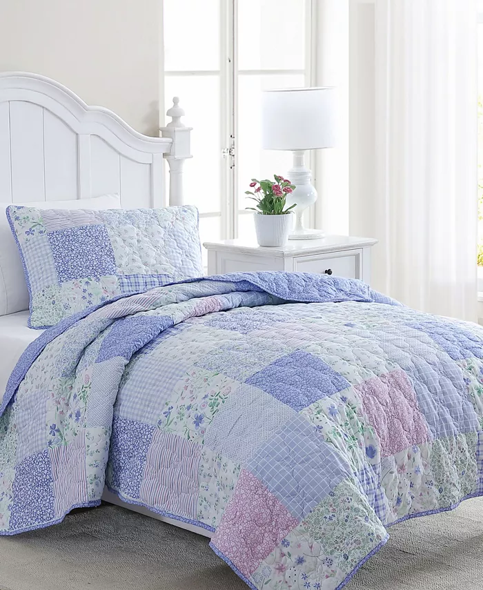 Laura Ashley Parker Patchwork Reversible 2 Piece Quilt Set， Twin