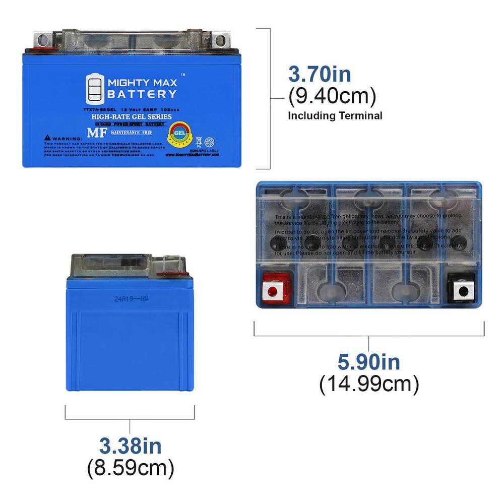 MIGHTY MAX BATTERY 12-Volt 6 Ah 105 CCA GEL Rechargeable Sealed Lead Acid (SLA) Powersport Battery YTX7A-BSGEL