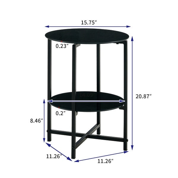 Black 2 layer Tempered Glass End Table Round Coffee Table