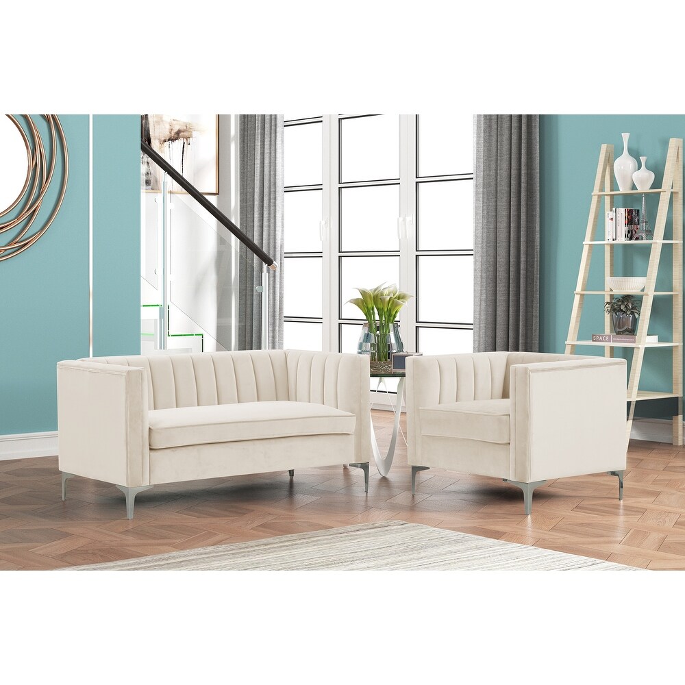 Morden Fort Modern 2 Pieces of Chair and Loveseat Set with Dutch Velvet Grey  Iron Legs