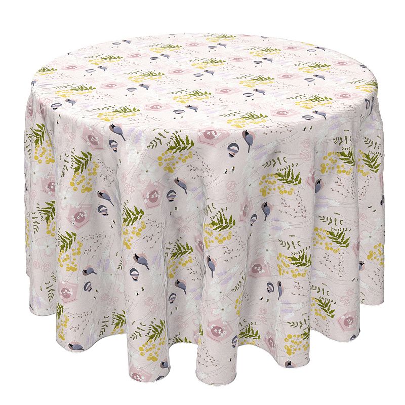 Round Tablecloth， 100% Cotton， 60 Round， Spring Garden and Bird House