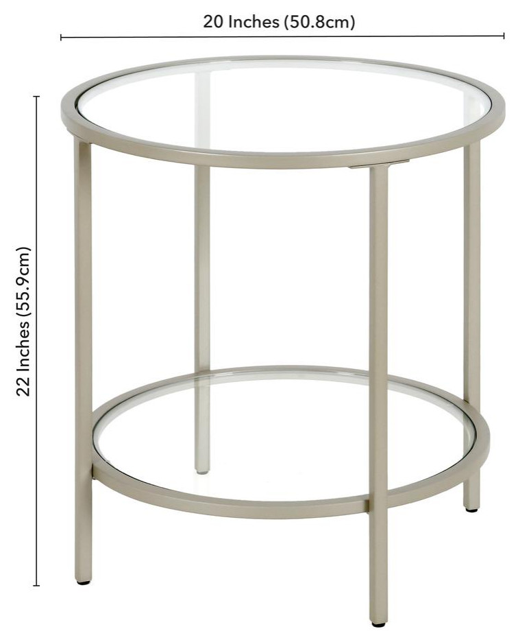 Sivil 20  x27 x27Wide Round Side Table with Glass Shelf in Satin Nickel   Contemporary   Accent Chests And Cabinets   by BisonOffice  Houzz