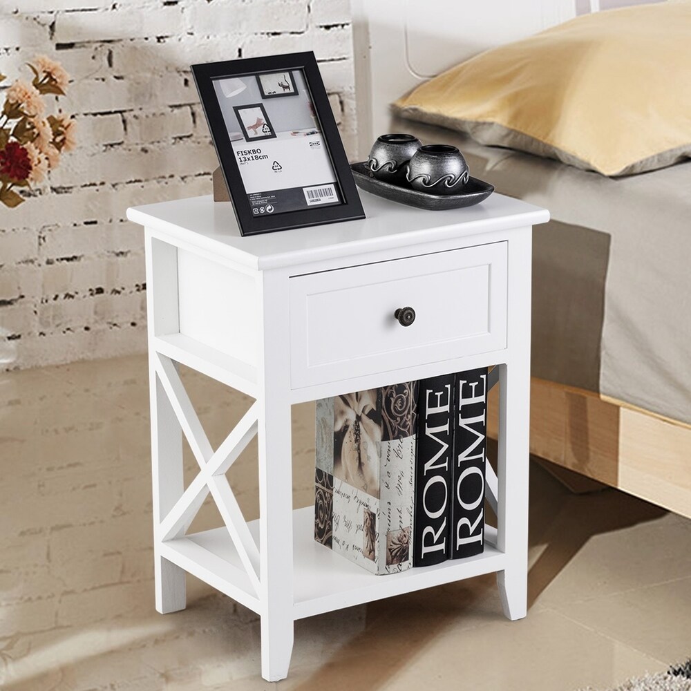 Bedroom Accents Furniture End Table Nightstand with Drawer   Shelf