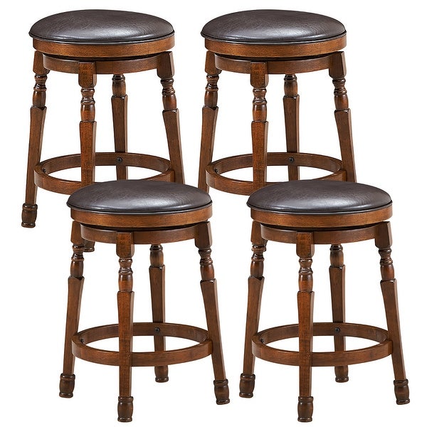 Costway Set of 4 24'' Swivel Bar Stool Leather Padded Dining Kitchen