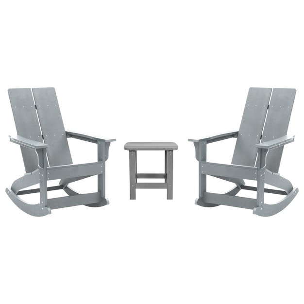 Flash Furniture Set Of 2 Finn Modern Commercial Grade All weather 2 slat Poly Resin Rocking Adirondack Chairs With Side Table