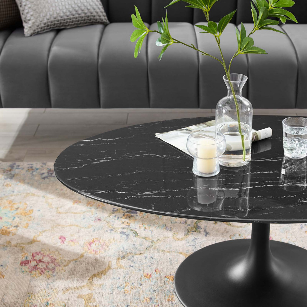 Coffee Table  Oval  Artificial Marble  Metal  Black  Modern  Lounge Hospitality   Midcentury   Coffee Tables   by House Bound  Houzz