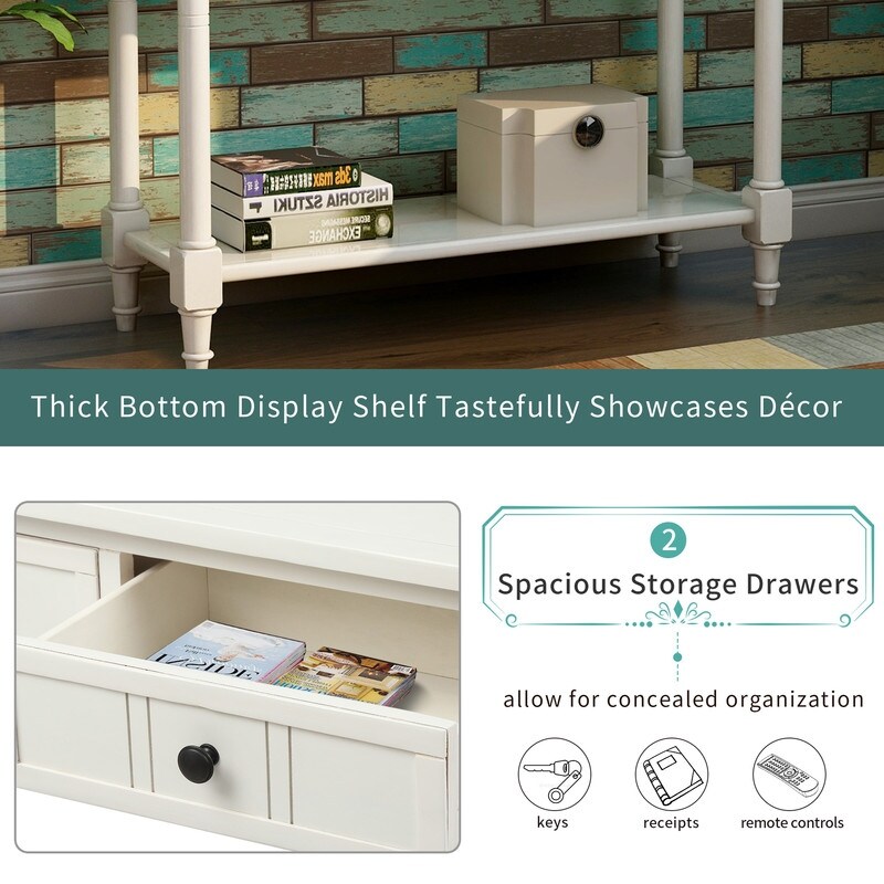 Traditional Daisy Series Console Table with 2 Drawers and Bottom Shelf