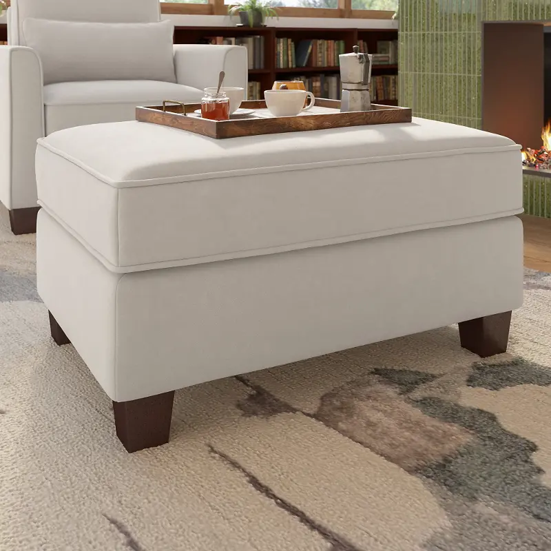 Flare Light Beige Microsuede Storage Ottoman - Bush Furniture