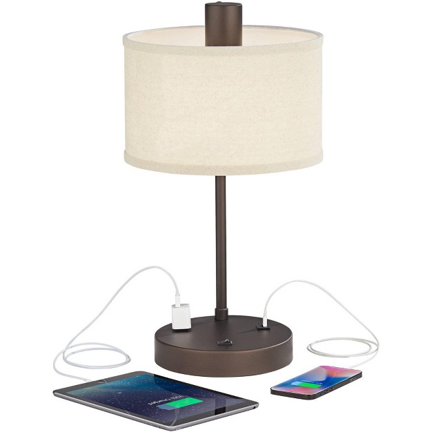 High Bronze With Usb And Ac Power Outlet In Base White Linen Drum Shade For Bedroom Living Room Office Family