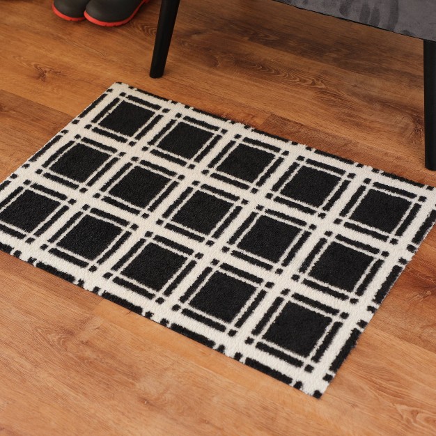 2 x27 x3 x27 Colorstar Prairie Grid Door Mat Black Bungalow Flooring