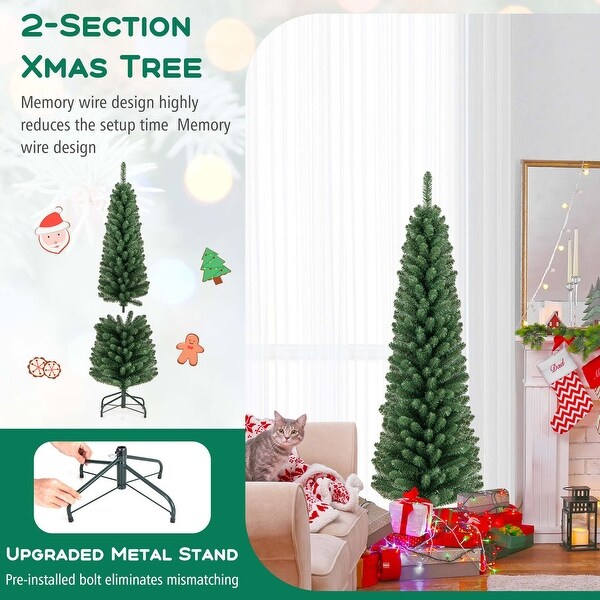 Costway 5/6/7/8 FT Pencil Christmas Tree Artificial Xmas Tree with