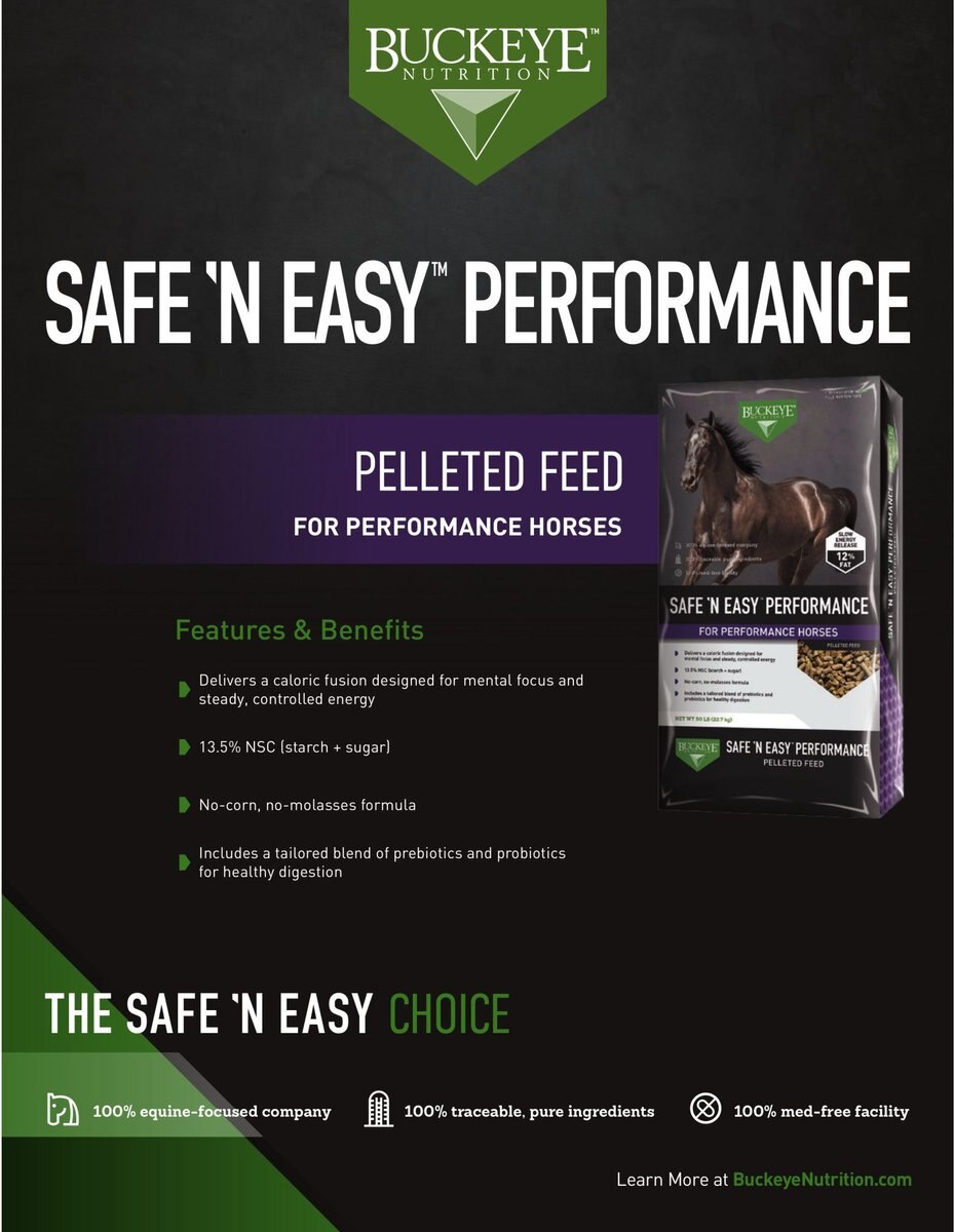 Buckeye Nutrition SAFE 'N 'EASY Performance Horse Feed， 50-lb bag