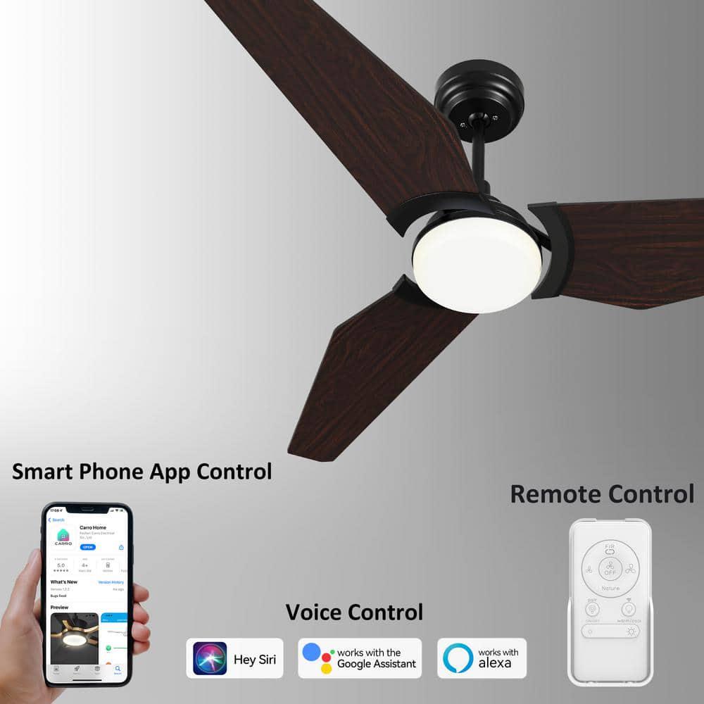 CARRO Brently 56 in Dimmable LED IndoorOutdoor Black Smart Ceiling Fan with Light and Remote Works with AlexaGoogle Home