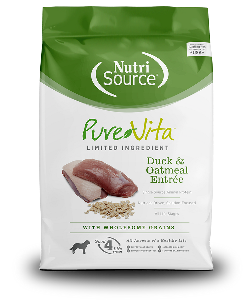 NutriSource Pure Vita Duck and Oatmeal Dry Dog Food， 25 Lbs.