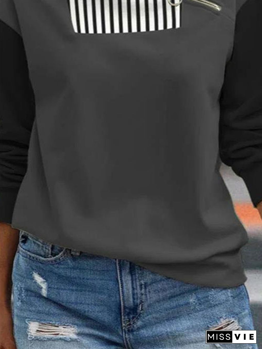 Long Sleeve Casual Stitching Zipper Turtleneck Sweatshirts