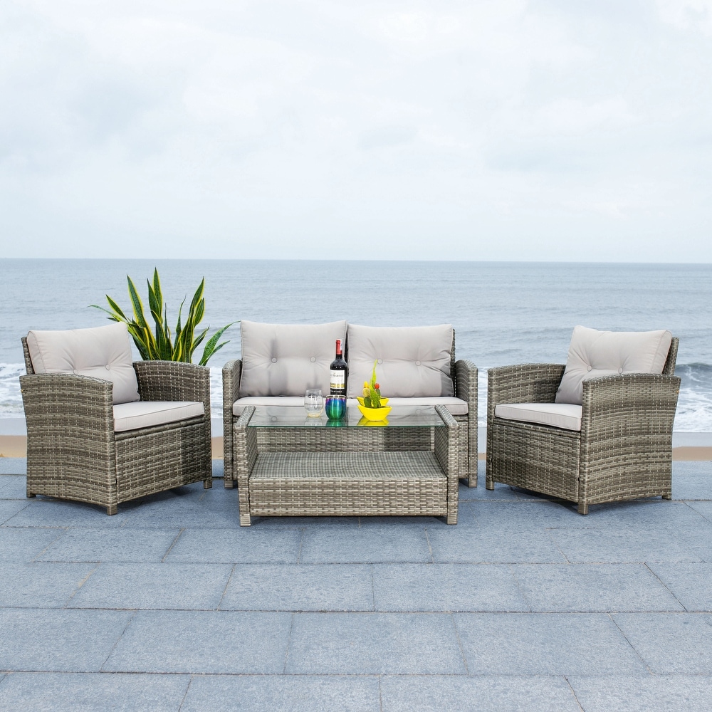 SAFAVIEH Outdoor Vellor 4 Piece Conversation Patio Set.