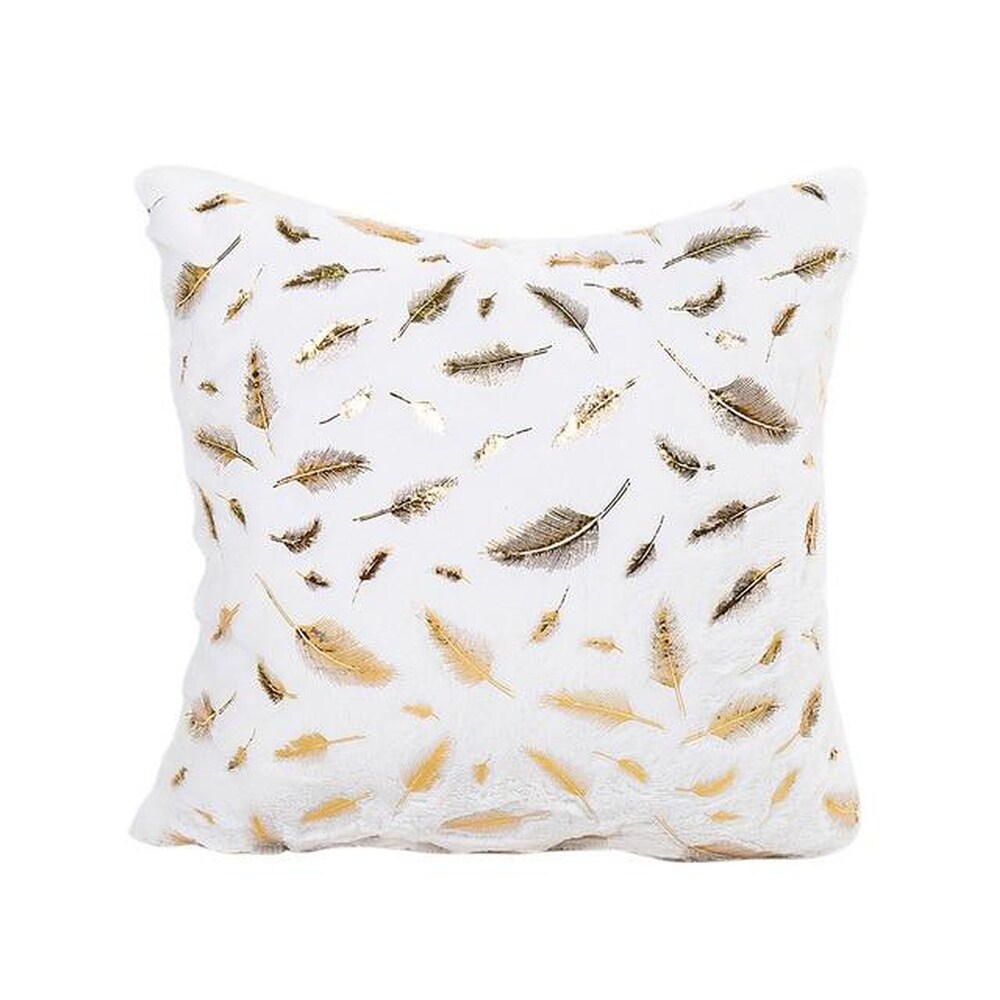 Feather Bronzing Gold Foil Soft Linen Pillow Case