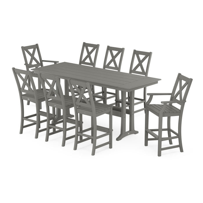 Polywood Braxton 9-Piece Farmhouse Bar Set with Trestle Legs PWS1912-1