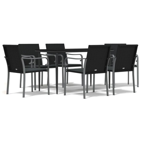 vidaXL Patio Dining Set Table and Chair with Cushions Poly Rattan and Steel