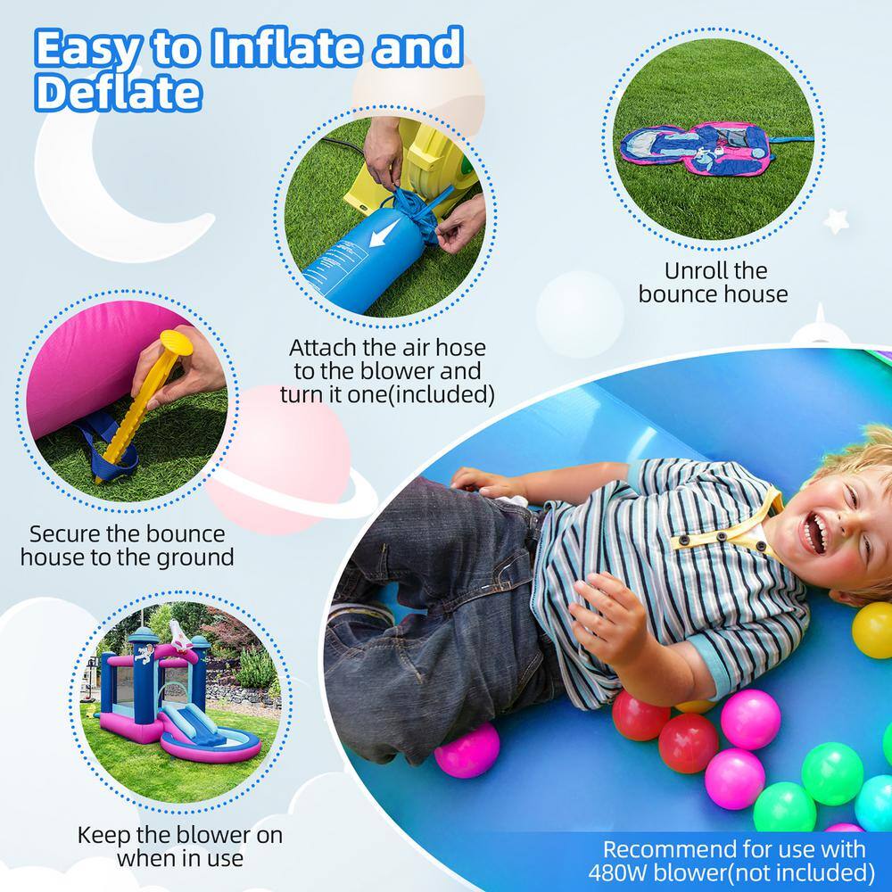 Costway Inflatable Space-themed Bounce House Kids 3-in-1 Bounce Castle with 550-Watt Blower NP10673+ES10150US