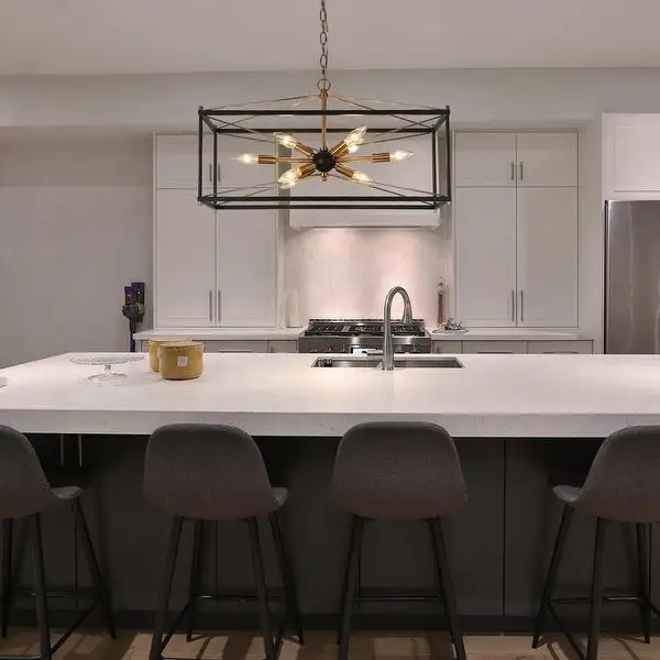 Leno Modern Farmhouse 8-Light Black Gold Rectangle Chandelier Starburst Island Lights for Dining Room