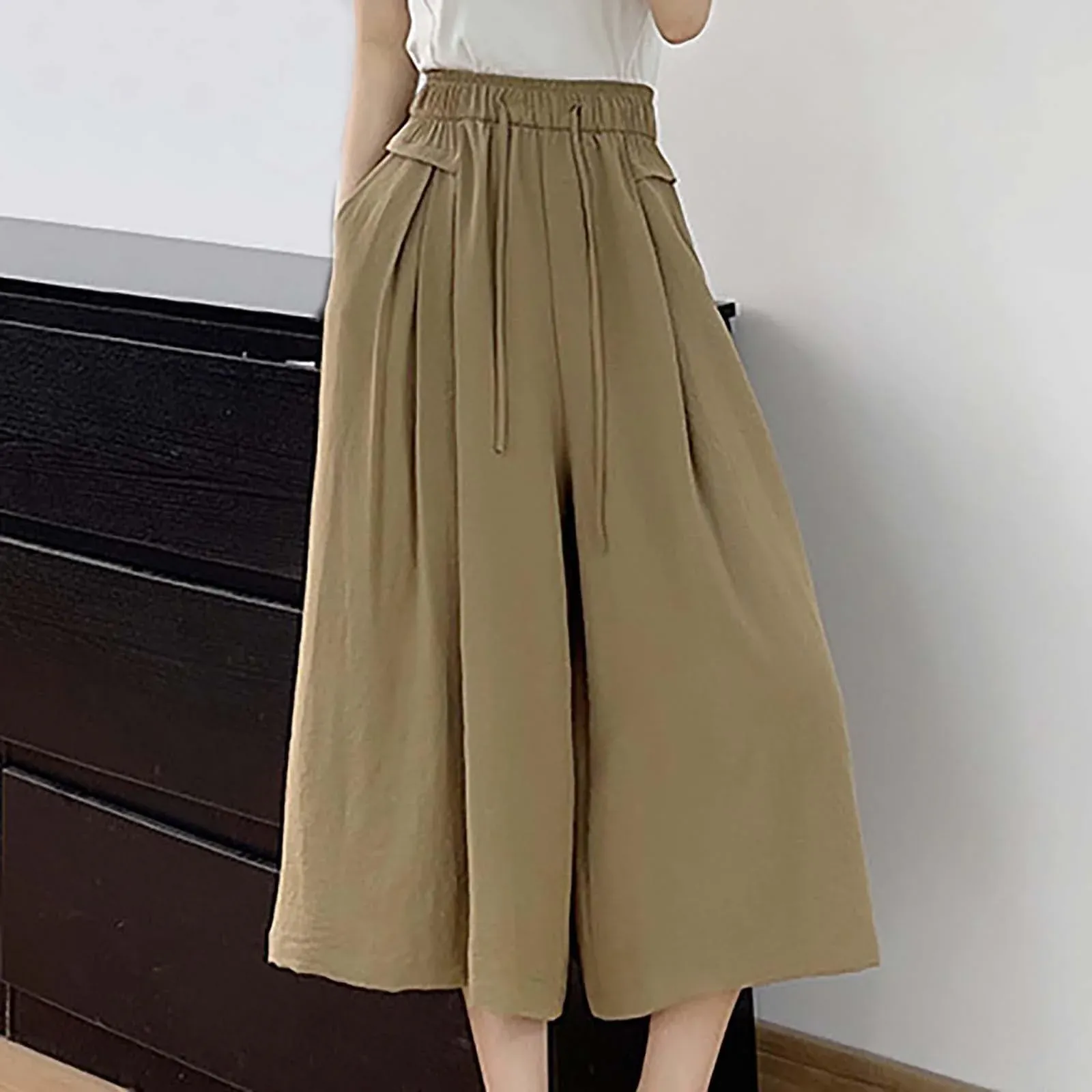 2023 Summer Thin Casual High Waist Large Size Slim Ice Silk Wide Leg  Pants