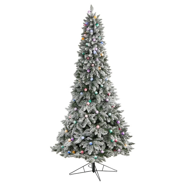 Nearly Natural 8.5-ft Flocked British Columbia Mountain Fir Artificial Christmas Tree