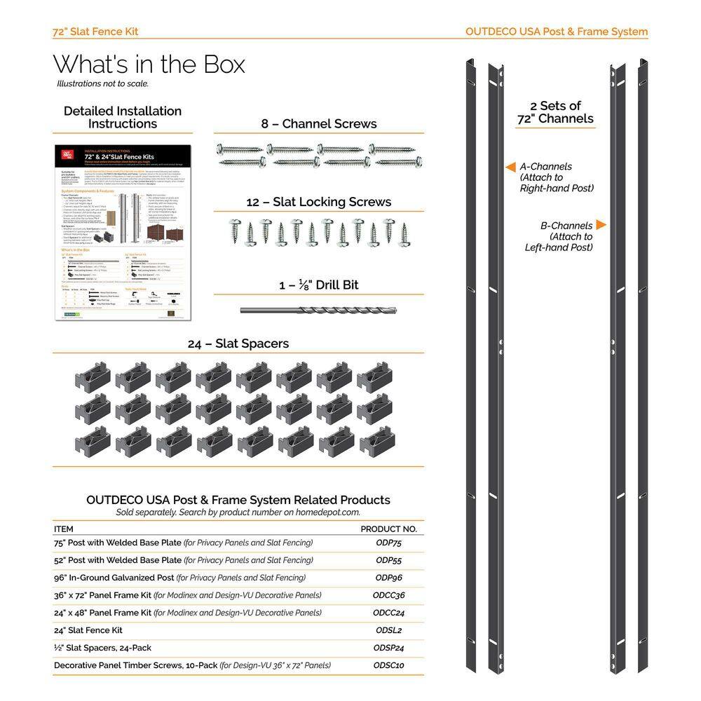 OUTDECO 72 in. Black Galvanized Steel Adjustable Slat Fence Frame Kit ODSL6