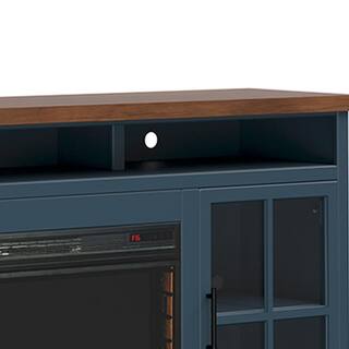 Bridgevine Home 74 in. Fully Assembled Blue and Brown TV Stand with Electric Fireplace Fits TV's up to 85 in. NT5110.BWK