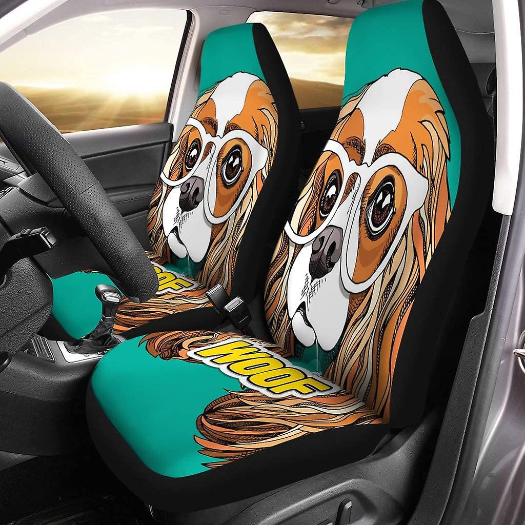 Set Of 2 Car Seat Covers Woof Eyes Dog Universal Auto Front Seats Protector Fits For Car，suv Sedan，truck