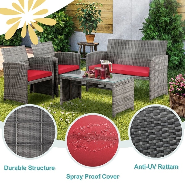 4 Pieces Outdoor Patio Furniture Sets Conversation Sets Rattan Chair