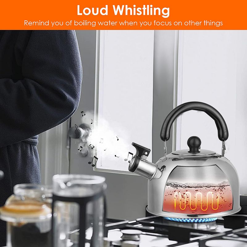 Silver， 2.1quarts， Stainless Steel Whistling Tea Kettle