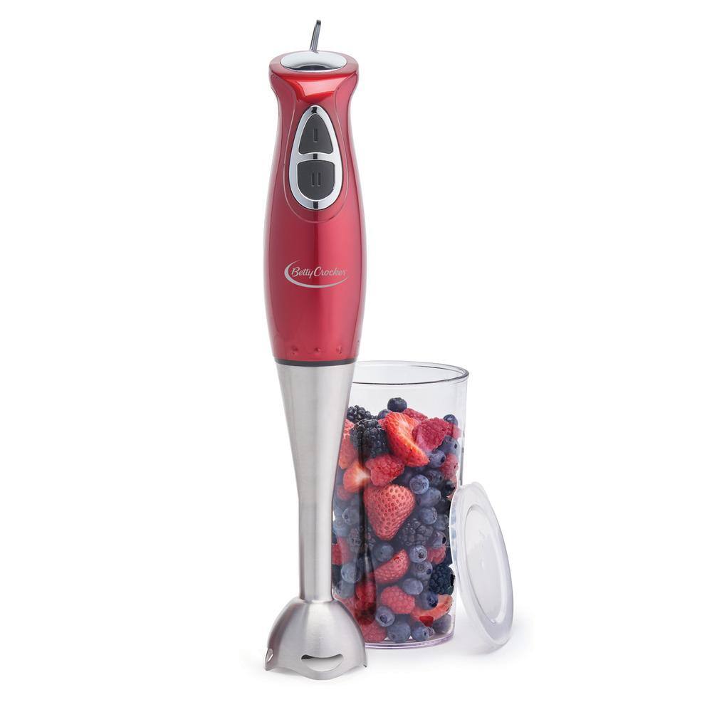 Betty Crocker 2-Speed Red Hand with Mixing Beaker and Lid Immersion Blender BC-3302CMR