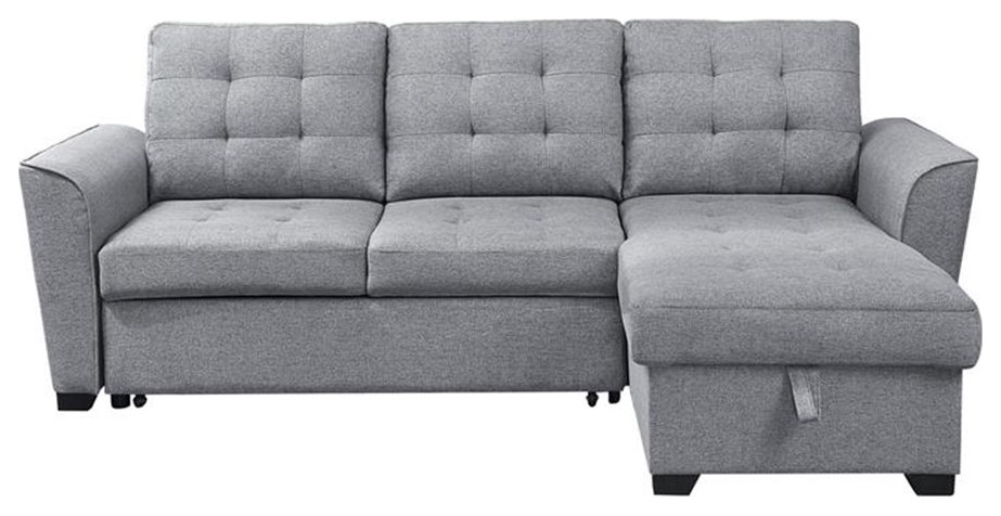 Avery Light Gray Fabric Sleeper Sectional Sofa with Reversible Storage Chaise   Contemporary   Sectional Sofas   by Homesquare  Houzz