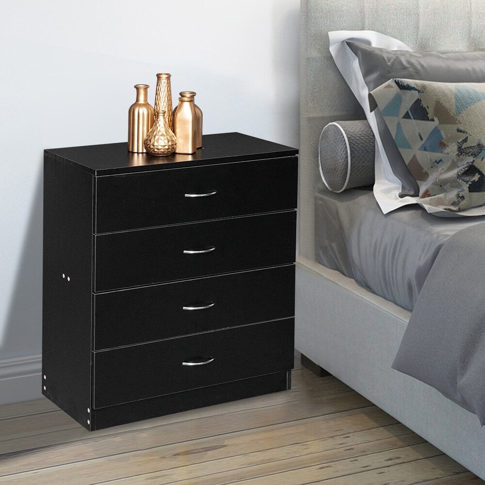 MDF Wood Simple 4 Drawer Dresser Black