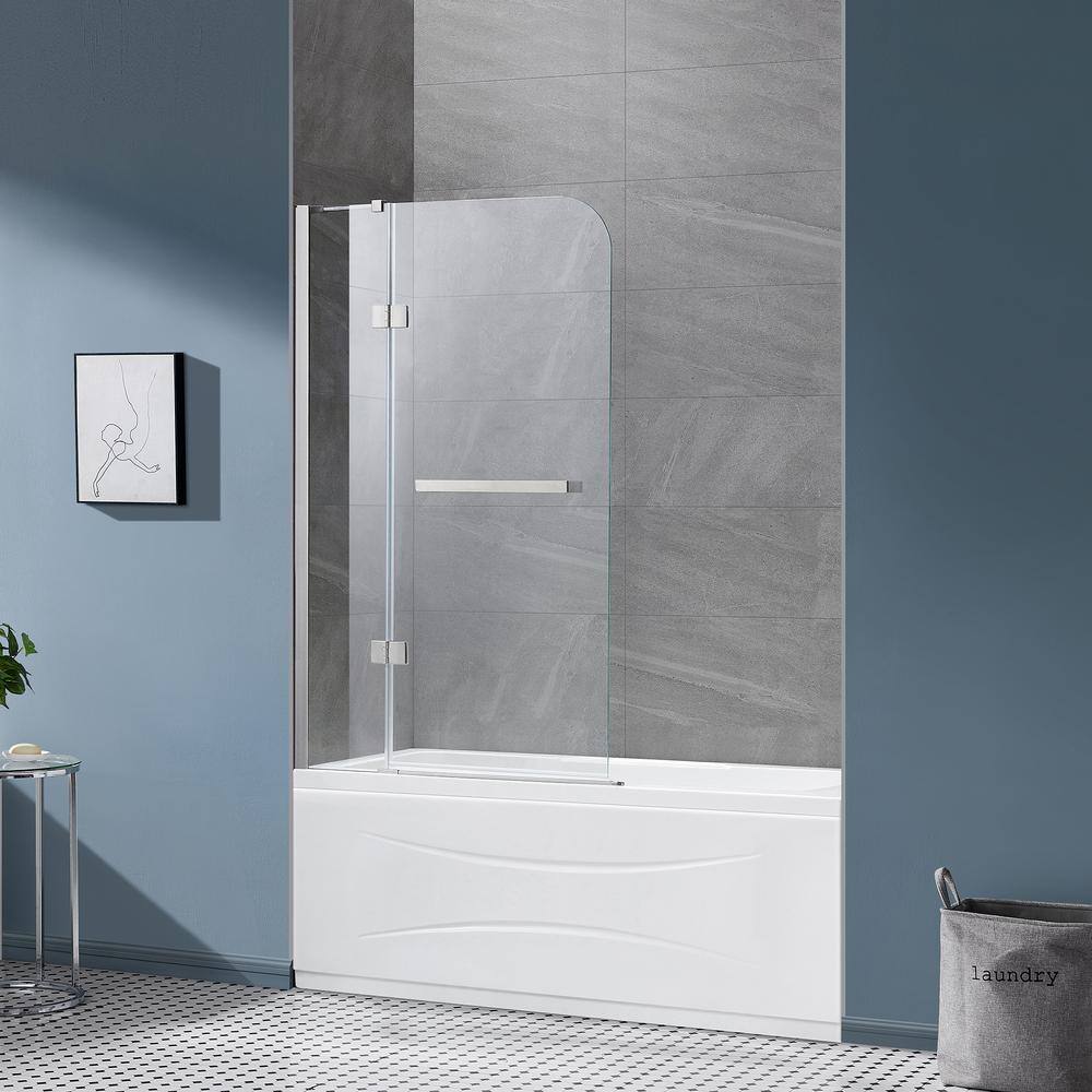 OVE Decors Annie 37.17 in. W x 57.99 in. H Pivot Frameless Tub Door in Satin Nickel 15BGP-ANNI36-SA