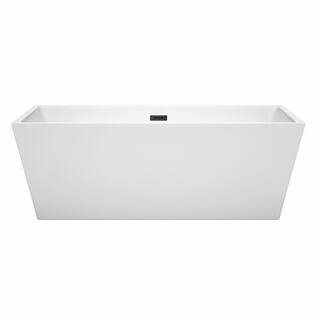 Wyndham Collection Sara 67 in. Acrylic Flatbottom Bathtub in White with Matte Black Trim WCBTK151467MBTRIM