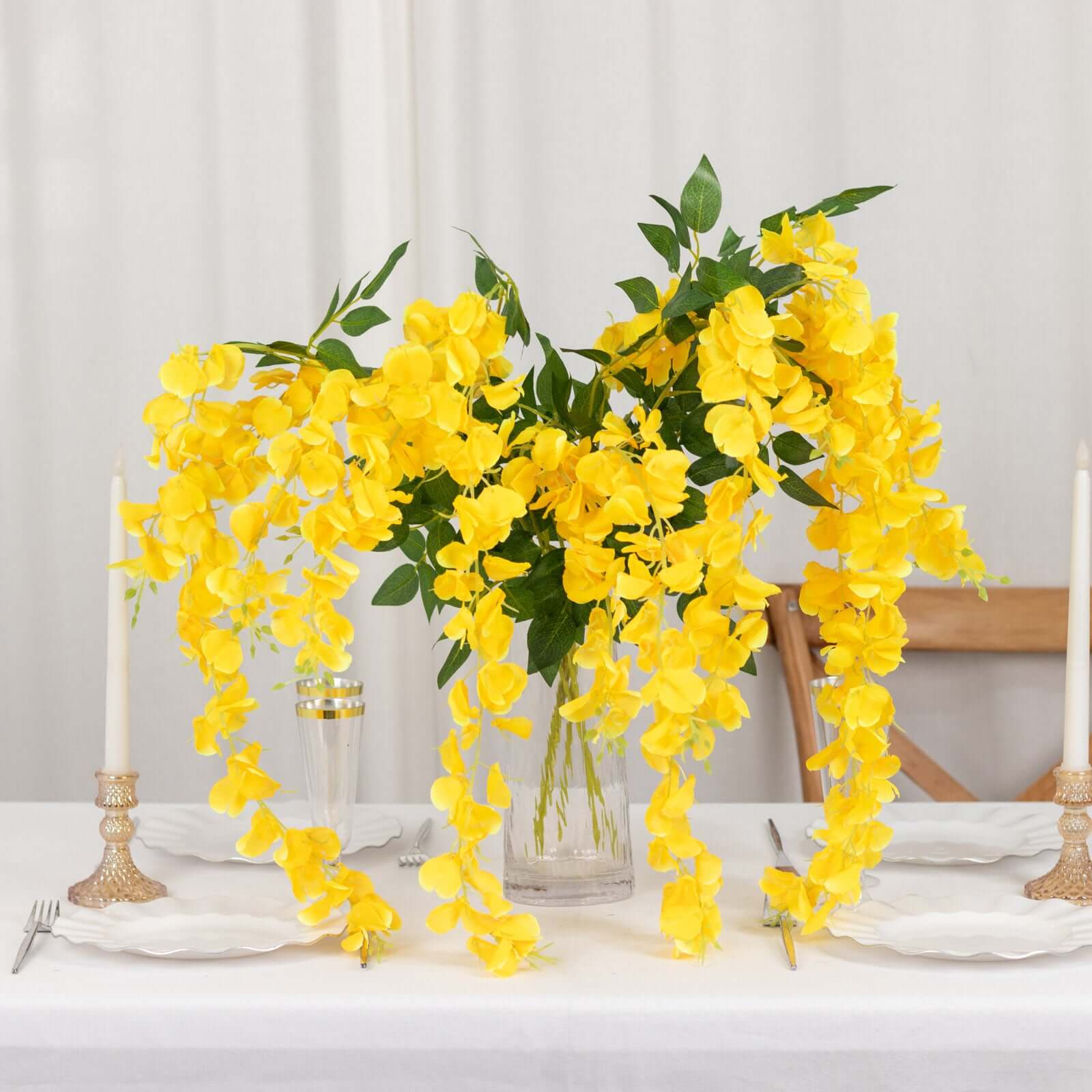 5 Pack Yellow Artificial Silk Hanging Wisteria Flower Vines 44