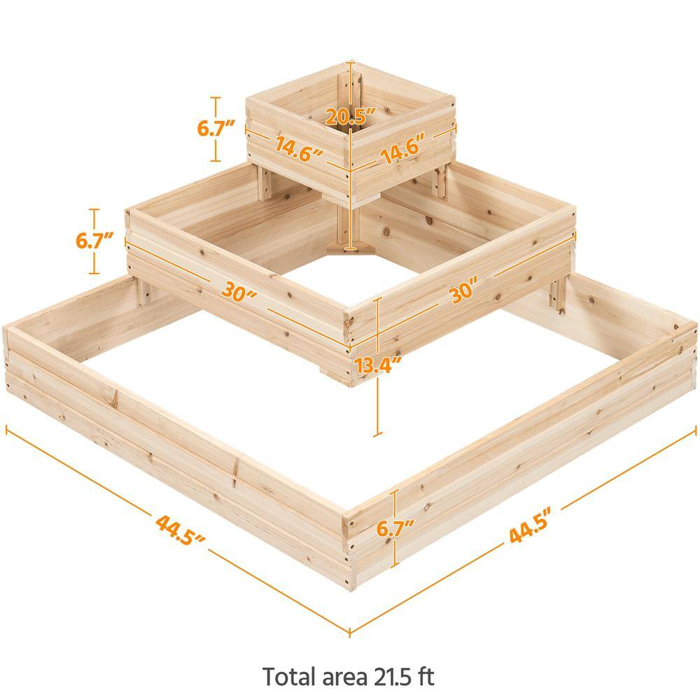 Yaheetech 44.5 in. x 44.5 in. 3-Tier Fir Wood Raised Garden Bed for Plants Vegetables Outdoor Gardening DY02og0001