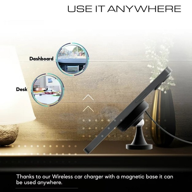 Link Wireless Charger And Magnetic Cell Phone Mount For Windshield Or Dashboard For All Qi Enabled Smartphones