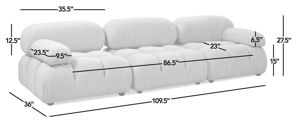 Marcel 109.5 quotModular Modern 3 Piece Sofa   Transitional   Sofas   by Jennifer Taylor Home  Houzz